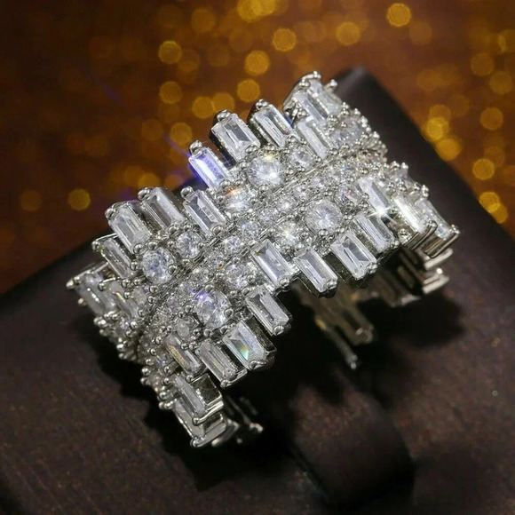 NEW 925 Sterling Silver Diamond Eternity Ring Statement Ring Band - Picture 1 of 8
